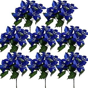 WISTART 8 Pack 5 Heads Christmas Artificial Poinsettia Flowers Faux Poinsettia Bush Bouquets Silk Poinsettia Christmas Tree Ornaments Poinsettia Flower Arrangement for Home Decor