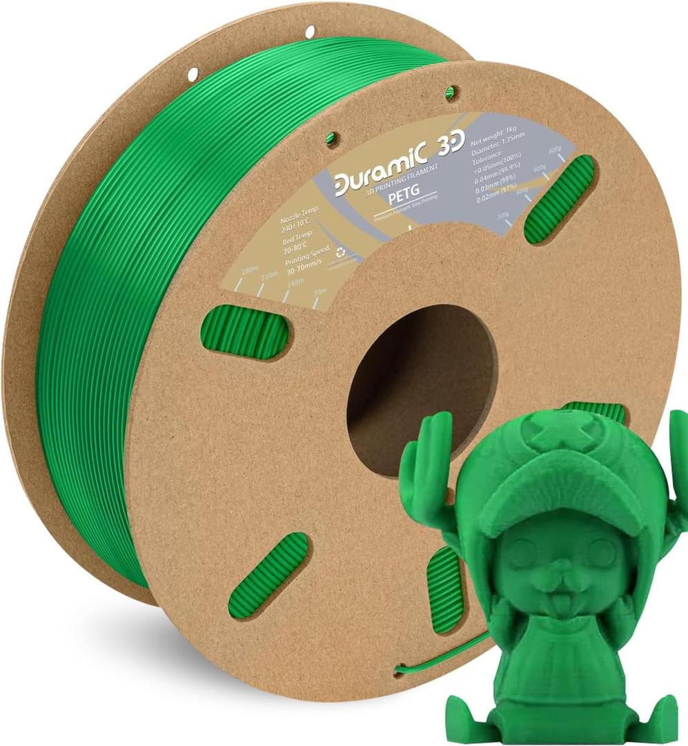 DURAMIC 3D PETG Filament 1.75mm Green, 3D Printing Filament 1kg Spool(2.2lbs), Green Filament 1.75mm Dimensional Accuracy +/- 0.05 mm Non-Tangling Non-Clogging Non-Stringing (Pantone 2257U)