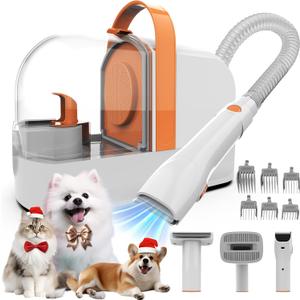 Dog Grooming Vacuum, Dog Grooming Kit with Pet Clippers, 12,000Pa Pet Hair Grooming Vacuum for Dogs, Vacuum Brush for Shedding Grooming, Low Noise Home Cleaning Tool in 1, PG10 (Orange)