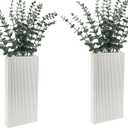 Wood Wall Planter Set of 2, Modern Wall Hanging Decor Pocket Planter for Greenery and Dried Flowers, Indoor Wood Hanging Vase (White)