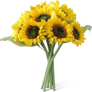 Sunflowers Artificial Flowers,7 Pcs Fake Sunflowers with Stems,Artificial Sunflower Bouquet for Sunflower Decor,Kitchen Decor,Silk Flowers for Home Decor Indoor,Flower Centerpieces for Tables (Orange Yellow)