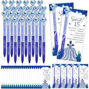 50 Sets Quinceanera Party Favors Sweet 15th Thank You Gifts Diamond Pens with Thank You Cards Retractable Ballpoint Bling Pens 15 Birthday Gifts for Guests (Navy Blue)