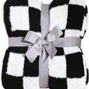 Panku Checkered Blanket, Ultra Soft Black and White Checkered Throw Blanket, Warm Fluffy Checkerboard Blanket for Couch and Sofa (50x60 Inches, Black and White)