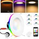 CLOUDY BAY [6 Pack] 6 Inch Smart LED Can Lights with RGB Back Light,15W 2700K-6500K Color Changing Retrofit Recessed Lighting,Bluetooth Downlight,Hub Included,Work with Alexa/Google Assistant