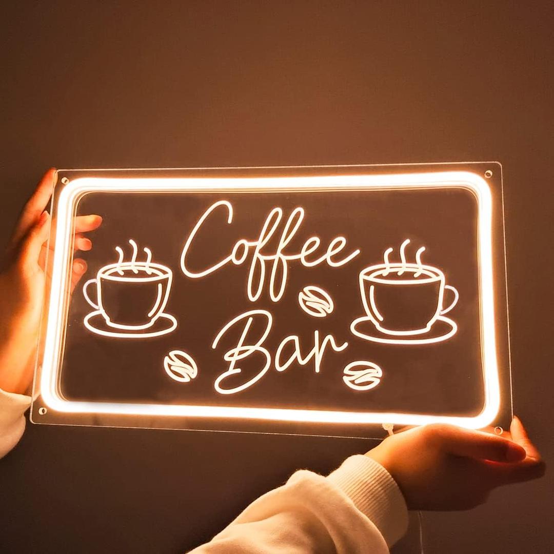 Planzo Coffee Bar Neon Sign Light for Restaurant Coffee Shop Cafe Bar Beer Pub Store Ad Window Display LED Coffee cup Kitchen Bedroom Man Cave Home Birthday Party Wall Sign Decor 5V USB
