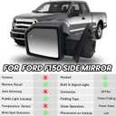 Left Driver Side Mirror Fits 2015-2020 Ford F150 Mirrors with Power Glass,Heated,Puddle Lights,Blind Spot Detection,Turn Signal,Memory,Power Folding,Without Camera Replace FO132052818 Pins)