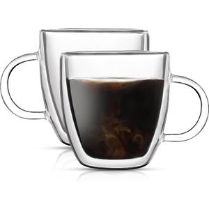 Aurzen 2 Pack Double Walled Glass Coffee Mugs with Handles, Large Insulated Layer Coffee Cups, Clear Borosilicate Mugs, Perfect for Cappuccino, Tea, Microwave Safe (5oz-2Pack B)