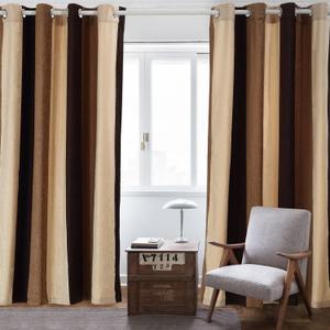 VIAGL Bedroom Curtains Absolute Heat Insulation Chenille Vertical Striped Color Window Curtains Living Room Buttonhole Curtains Single Panel (W52xL84, Brown)