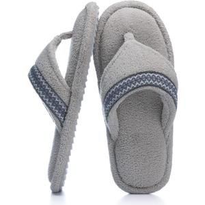 Flip Flops House Slippers for Women Indoor House Shoes with Soft Terry Cloth Ladies Thong Slippers with Non-Slip Sole and Memory Foam Grey (Gray)
