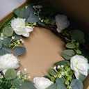 Green Eucalyptus Wreath with Flower and Welcome Sign, 20" Artificial Spring Summer Decorations for Front Door Wall Window Farmhouse Porch Patio Garden Decor