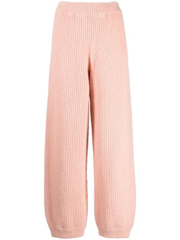 Women's Knit Wide Leg Pants, Cable Pattern, Elastic Waist, Pink, One Size
