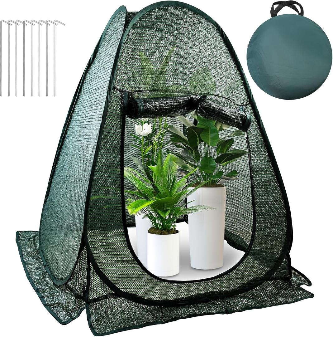 1 PCS Pop up Plant Cover Tent for Outdoor Plants, Large Plant Shade Tent 80% UV Resisitant Sunblock Shade Cloth Net Zipper Door Garden Pest Guard Plants Sun Protection with 8 Stakes,  39in