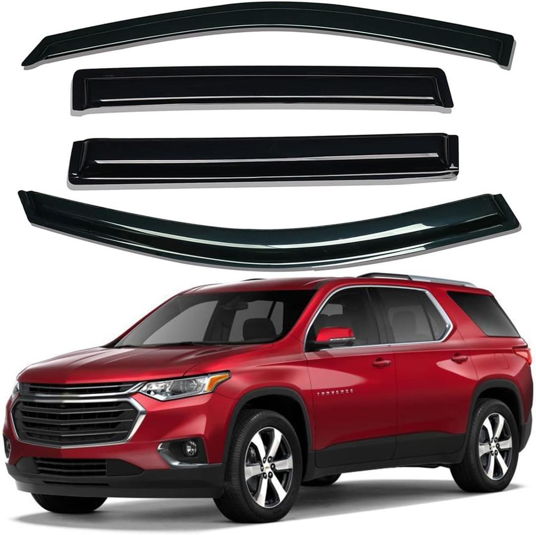 Lightronic Extra Durable Outside-Mount Auto Vent Window Visor, Fits 2018-2023 Chevrolet Traverse, UV Protection Rain Guard, Original Wind Deflector, No-Drill Easy Install, Dark Smoke, 4-Pcs