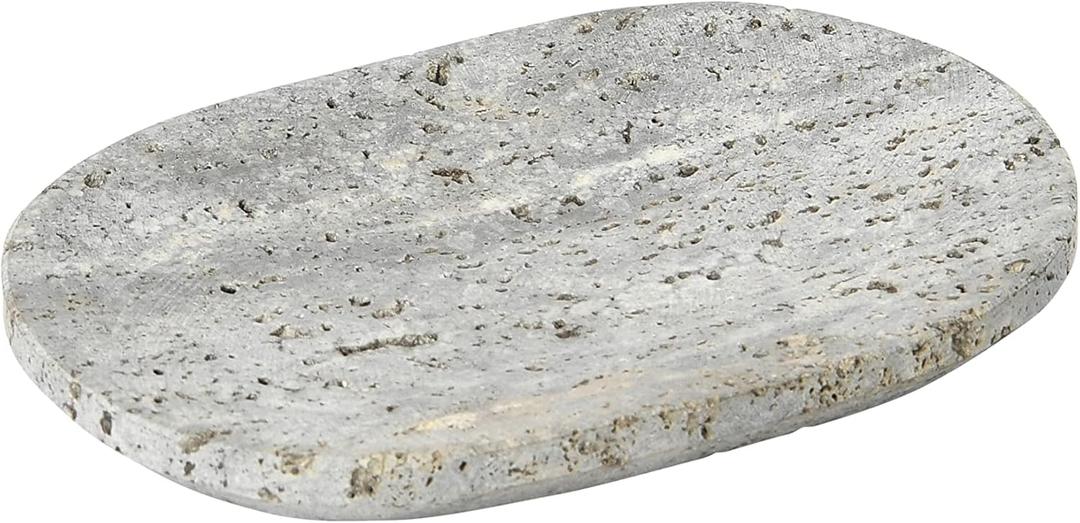 Creative Co-Op Travertine Soap Dish, Grey Bath Decor, 6" L x 4" W x 1" H