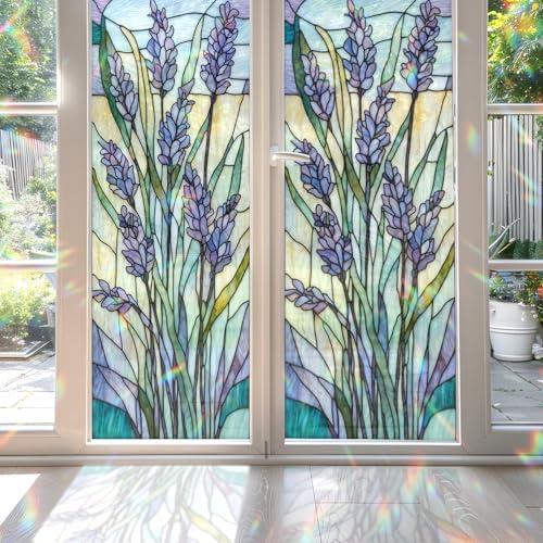 Lavender Stained Glass Window Film, Decorative Lavender Stained Glass Window Film, Lavender Stained Glass Window Film for Bathroom Shower Door Heat Anti UV
