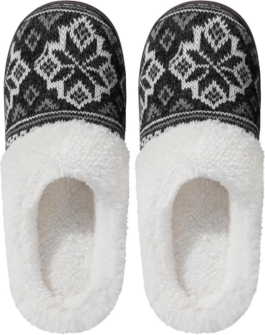 shoeslocker Womens Memory Foam Fuzzy Slippers Knitted House Slippers for Women Comfy Slip-On Warm House Shoes, Size 8