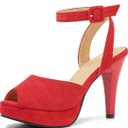 fereshte Women's Platform High Heel Sandals, Ankle Strap, Peep Toe, Slingback Dress Shoes 41 Size, Red Suede