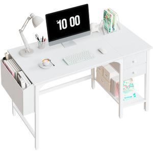 Lufeiya White Small Desk with Drawers - 40 Inch Computer Desk for Small Space Home Office, Modern Simple Study Writing Table PC Desks (39.4")