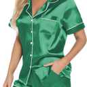 Samring Women's Silk Satin Pajamas Set Short Sleeve Sleepwear Two Piece Button Down Pj Set with Pockets S-XXL (XXL)