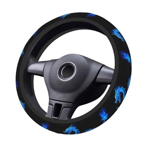 Dragon Blue Flames Steering Wheel Covers,Anti Slip Sweat Absorption Elasticity Car Accessories Steering Wheel Protector Universal 15 Inch for SUV Sedan Vans Trucks