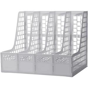 Magazine File Holder, Plastic File Folder Holder for Desk, Organizers and Storage File Folder for Office Organization, Binder Organizer with 4 Compartments Storage Organiser Box (Light gray)