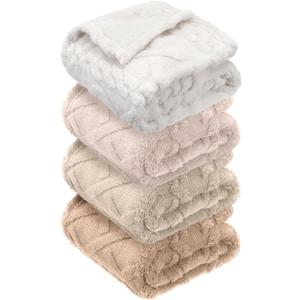 VitalCozy 4 Pcs Fleece Baby Blankets for Boys Girls 3D Soft Plush Warm Baby Receiving Blankets 30" x 40" Cozy Fluffy Infant Toddler Newborn Swaddling Blanket for Crib Nursery Bed(Khaki Set)