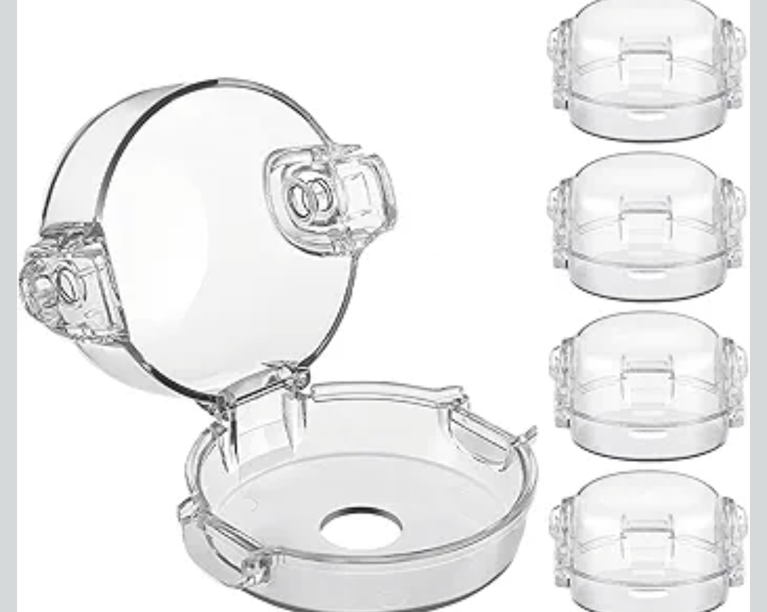 Stove Knob Safety Covers, for Knob Diameter Less Than 2.4", Dual Grip Safety Shield, Unlock with Adult Hand, Press Gas Stove Knob Locks, Oven Lock Knob Covers for Child Safety, Clear, Pack of 5