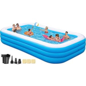 Extra Large Inflatable Pool with Pump, 130"x72"x22" Big Oversized Thickened Blow Up Pool for Adults, Portable Family Inflatable Swimming Pools for Indoor Outdoor, Backyard Garden Water Party