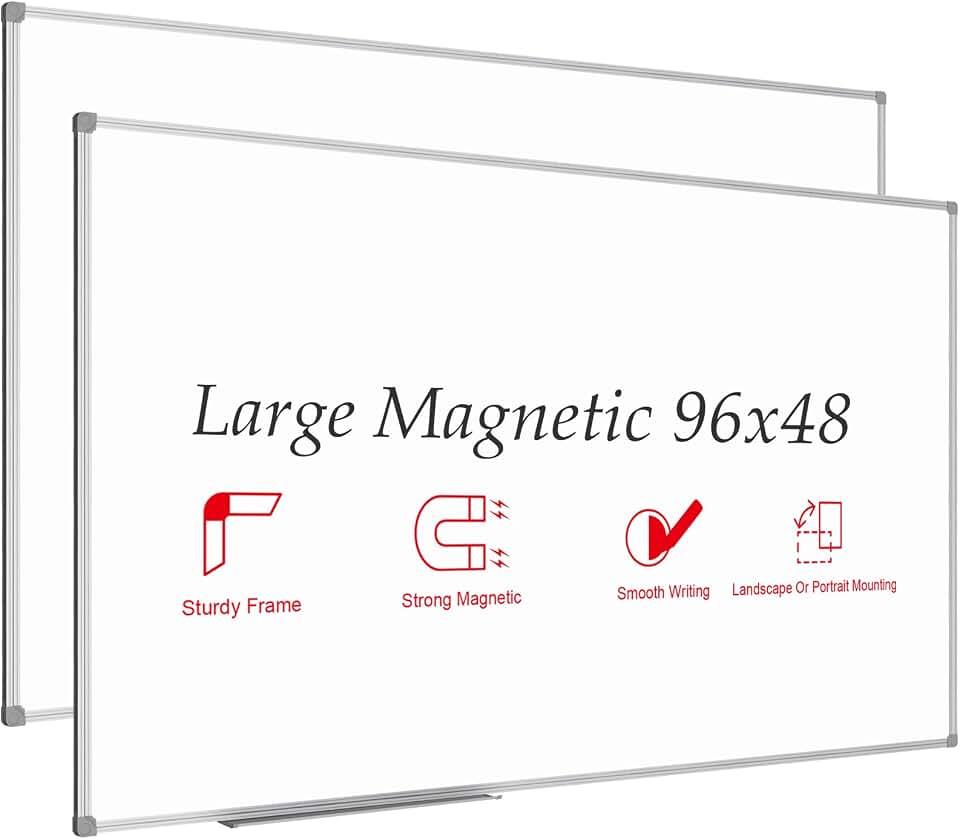 JILoffice Large Magnetic White Board, Dry Erase Whiteboard 96 x 48 Inch, 2 Pack, Silver Aluminum Frame Wall Mounted Board for Office Home and School