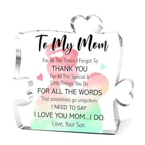 2 x Gifts for Mom from Daughter,Gifts for Mom Thanksgiving Christmas,My Heart Will Always Be Tied To Home Sign Acrylic Puzzle Piece 4.5x4.5 Inches (10)