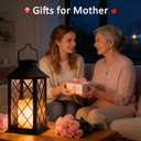 14" Large Tempered Glass Solar Lanterns Outdoor Waterproof, Hanging Solar Lights with Flickering Flameless Candles, Retro Solar Lantern for Wall Porch Patio Table Garden Decoration (Black)