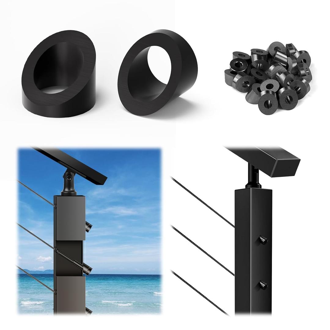 20 Pack 0.35" ID T316 Angle Washers Max for 5/16" Cable Railing Hardware, Marine Grade Stainless Steel 33° Angle Beveled Washers for Stair Deck Metal Wood Aluminum End Posts, Black