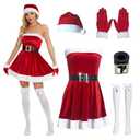 Gumyawl Christmas Dress Women Santa Clause Costume with Santa Belt Gloves, Hat, Bow Knee Socks (Small)