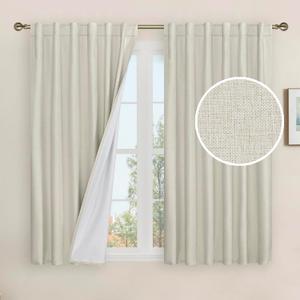 LAMIT Full Blackout Window Linen Curtains for Bedroom, 54 Inches Thermal Window Curtains Back Tab and Rod Pocket Privacy Protected Burlap Panels with White Liner, 2 Panels, 52 x 54 Inch, Stone
