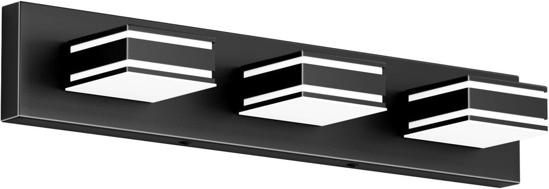 Ralbay LED Modern Bathroom Vanity Lights Black 3-Light 24inch Matte Black Modern Acrylic Bathroom Wall Lighting Fixtures Over Mirror