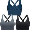 RUNNING GIRL Sports Bra for Women High Support, Criss-Cross Back Padded Strappy Sports Bras Yoga Bra with Removable Cups (Small, 1-Black+Grey+Dark Blue)