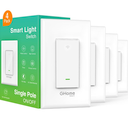 GHome Smart Smart Switch, 2.4Ghz Wi-Fi Light Switch Compatible with Alexa, Google Home, Neutral Wire Required, Single-Pole,UL Certified,Voice Control and Timer,No Hub Required,4pack, White (SW5-4)
