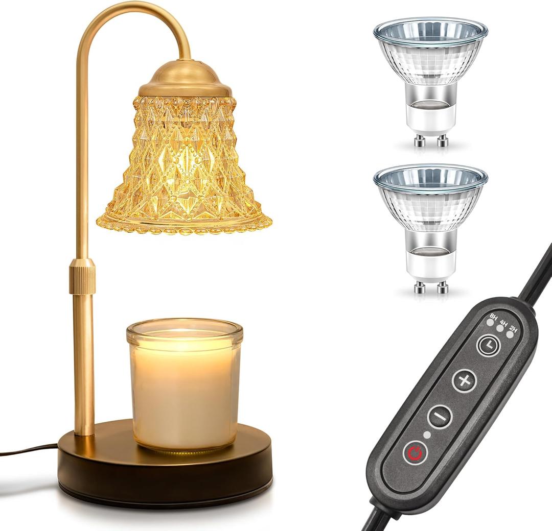 DORESshop Candle Warmer Lamp, Electric Candle Lamp Warmer with Timer(2H/4H/8H), Adjustable Height & Heat with 2 Bulbs, Birthday, Housewarming, White Elephant Gifts for Adults