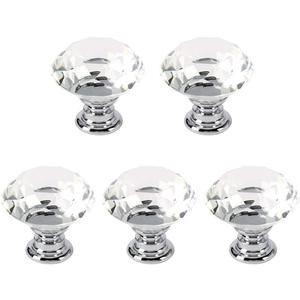 5 Pack Crystal Glass Cabinet Knobs-30mm Diamond Shape Pulls Handles for Drawer Dresser Kitchen Wardrobe Bathroom Cabinet Desk - YL00008 (Clear)