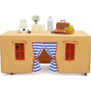 Oudain 10ft x 7.5ft Large Tablecloth Playhouse for Kid Table Fort Cover Table Cloth Tent Playhouse for Dining Room Birthday Indoor Outdoor Party Playground (Yellow Blue Colors,Fairy Style)