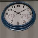 JENLYSTIME 16 Inch Blue Vintage Waterproof Indoor/Outdoor Wall Clock with Thermometer & Hygrometer, Large Numerals & Silent Sweep Movement - Ideal for Porch, Garden, Pool, Bathroom