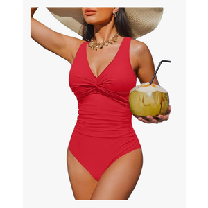 Women Tummy Control One Piece Swimsuit - Push Up Bathing Suit Full Coverage Slimming Swimwear (22Plus, Red)
