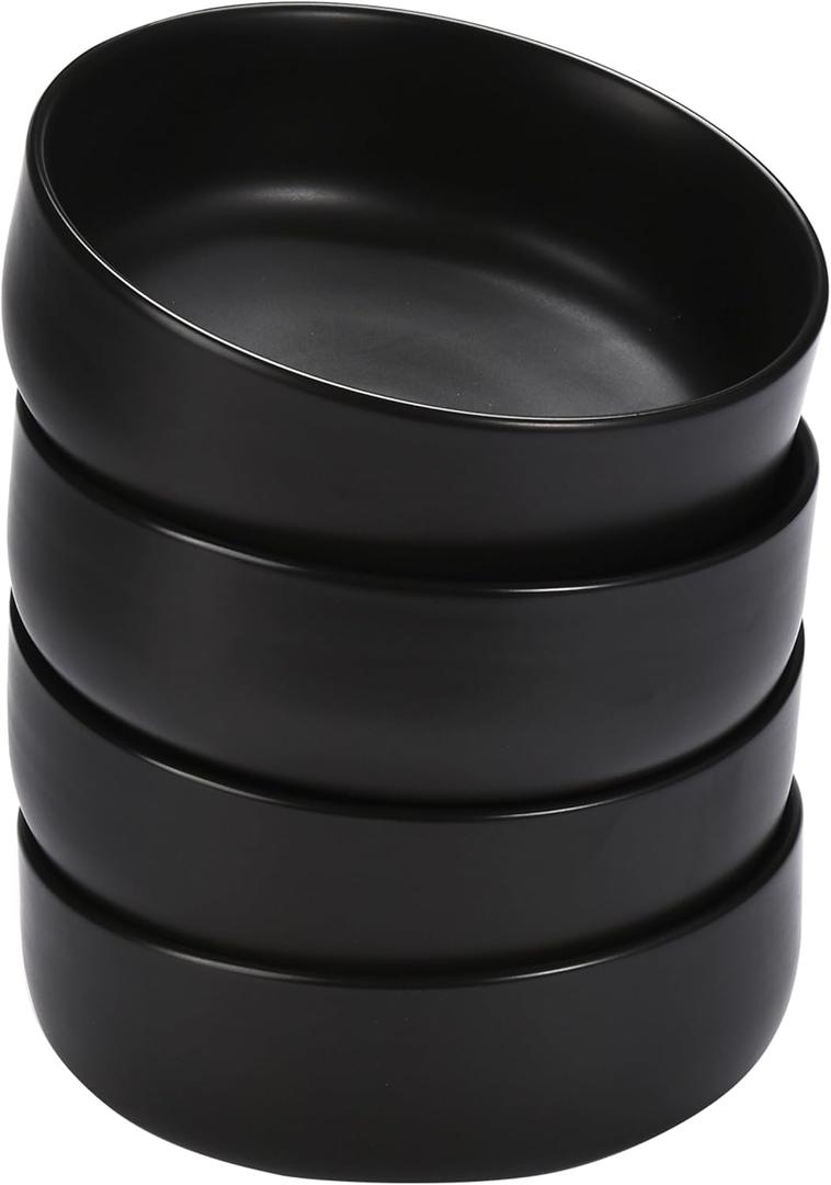 Bruntmor Ceramic Serving Bowls - Set of 4 Large Cereal Bowls - 28oz Black Salad Bowls - Dishwasher, Oven, and Microwave Safe Soup Bowl - Ceramic Bowl Set for Breakfast, Lunch, and Dinner