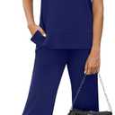 XIEERDUO Women's 2 Piece Lounge Set Fashion Travel Outfits Vacation Tracksuit Comfy Wide Leg Airport Loungewear S-3XL (Medium, Navy)