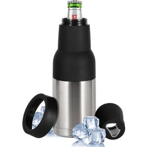 12oz Universal Beer Bottle Holder Double Walled SS Beer Bottle Cooler 3 in 1 Can Koozie with Beer Opener Vacuum Insulated - fit Fishing,Camping Outdoor Activities and Nice Gift for Men(Silver)