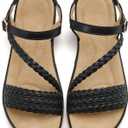 Aomigoct Dressy Womens Sandals Summer: Comfortable Strappy Flats Sandals Women - Casual Walking Woman Shoes, 8.5 Black