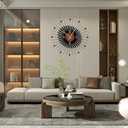 22 Inch Modern Sunburst Wall Clock Battery Operated, Black Metal Radiating Design with Walnut Wood Center, Silent Quartz Movement, Gold Hands Decorative Clocks for Living Room, Office, Bedroom