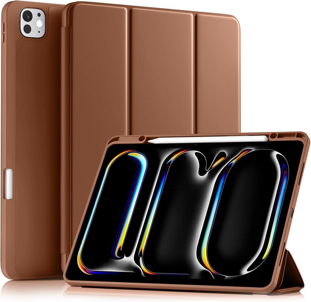 Akkerds for iPad Pro 13 Inch Case (M5/M4) 2025/2024 with Pencil Holder | Slim Trifold Stand Protective Cover with Soft TPU Back for iPad 13 Pro Case, Auto Wake/Sleep (DarkBrown)