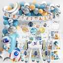 First Trip Around The Sun Birthday Party Decorations for boy 1st Birthday Supplies First Trip Around The Sun Backdrop Balloons Garland Monthly Photo Banner Space Theme Party Decor