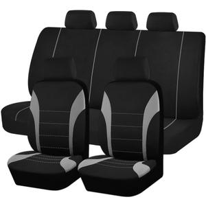 AUTOKING Gray Car Seat Covers Full Set - Universal Fit Polyester Fabric Seat Protectors for SUV/Truck/Van/Sedan, Airbag Compatible (Black Gray)
